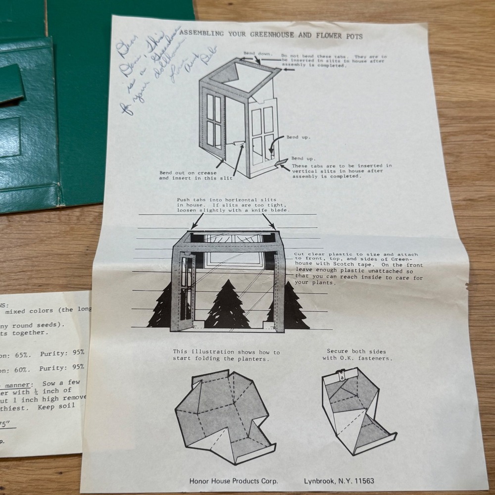 Vintage 1975 Honor House Products Dollhouse Greenhouse Assembly Kit Paper Craft
